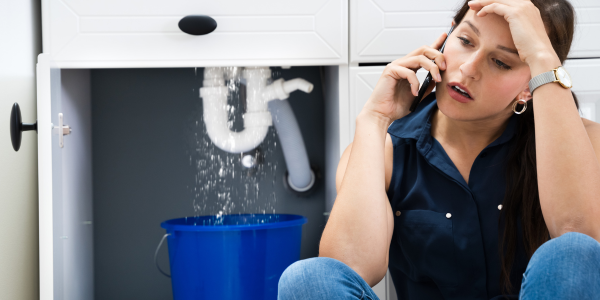 Woman calling plumber do to plumbing piper leak